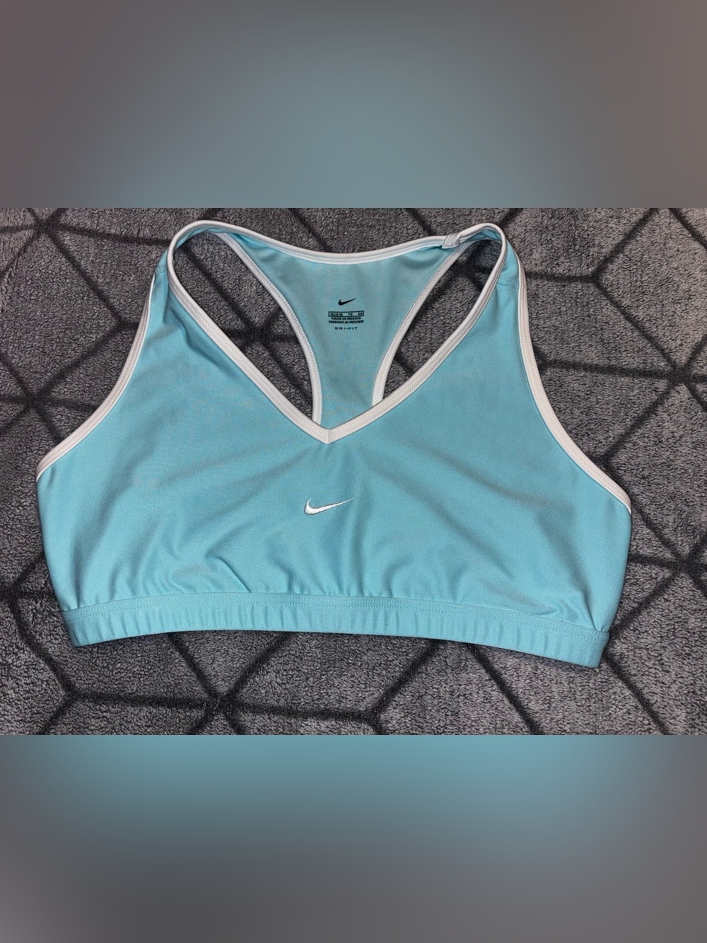 Vintage Nike Aqua Blue Racerback Sports Bra with White Trim